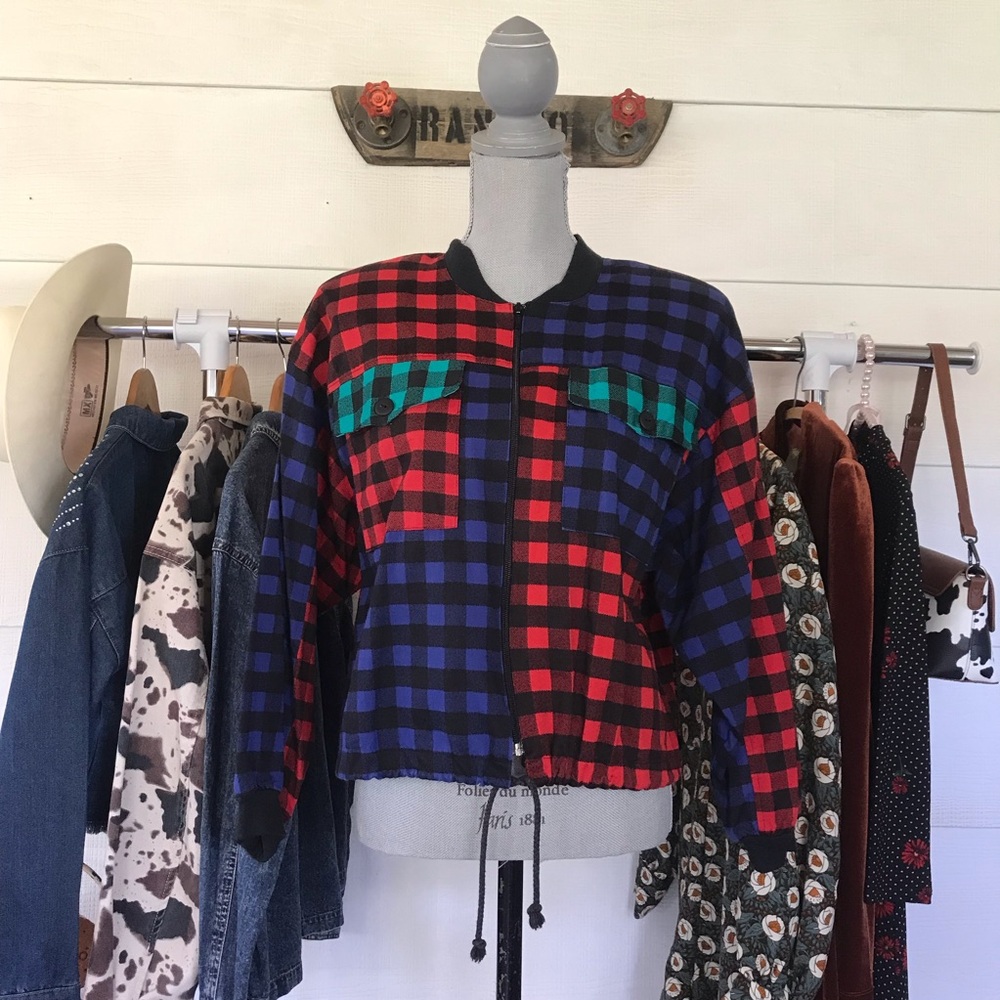1980s By Choice Plaid Colorful Jacket Women Size Medium